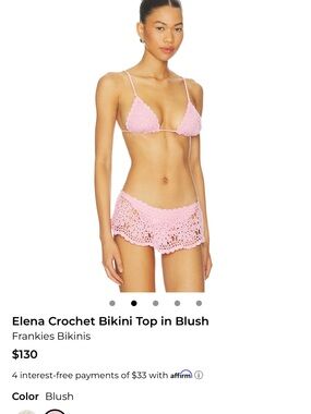 Frankie's Bikinis Elena Crochet Triangle Bikini Top and Bottom in Blush Pink